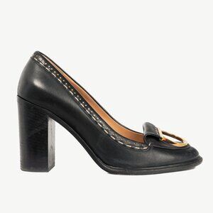 Salvatore Ferragamo Fele Black Gancino Stitched Block-Heel Pumps